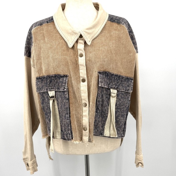 Oli & Hali Womens Tatiana Jacket L NWOT Corduroy Patchwork Cottage Brown Blue - Picture 2 of 8